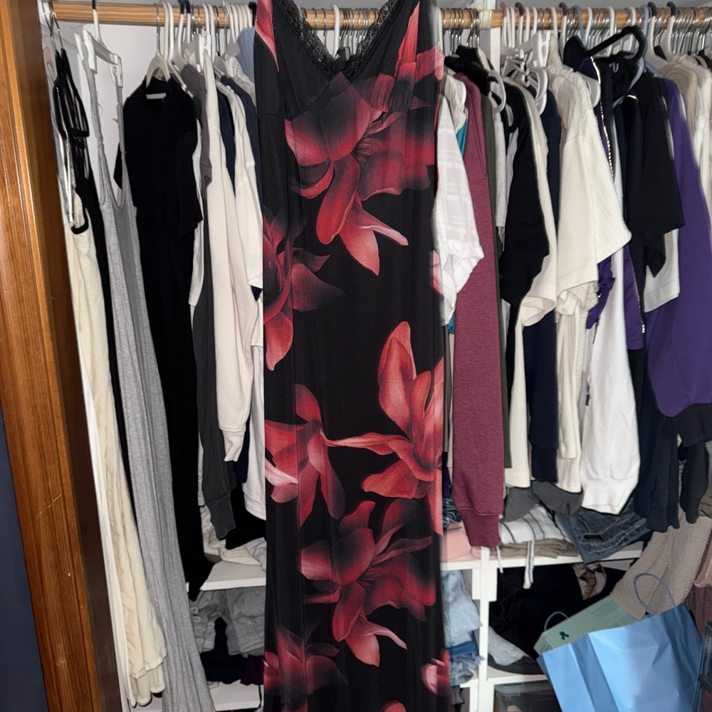 Windsor Black Maxi Dress with Red Floral Design